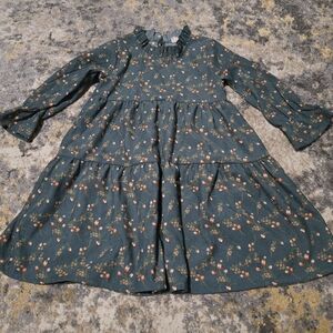 Floral Green Girls Prairie Dress